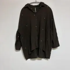 ザラ　zara ベーシック　カーキ　星刺繍　シャツ　ビックシルエットシャツ