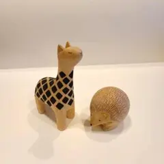 木製動物　ぽれぽれ動物きりんとハリネズミポレポレ置物T-Labティーラボ