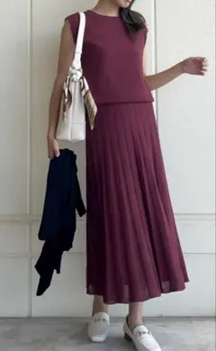 ROPE PICNIC ロペピクニック　クルーネックニットプリーツワンピース　Lのサムネイル