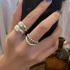 ワイド ダブル 2個 セット リング 指輪 シルバー 925刻印 オープンリング