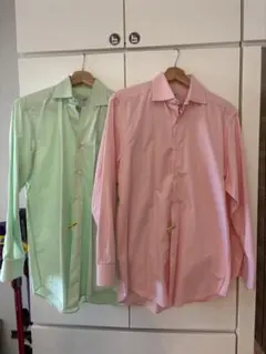 超美品dunhill 長袖シャツ Sサイズ ピンク グリーン 2色セット