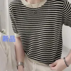 新品　ミニミニストアボーダー 半袖ニット Tシャツ ブラック Sサイズのサムネイル