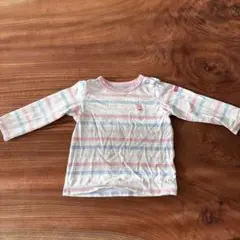 ミキハウス　ホットビスケッツ　長袖ストライプTシャツ 刺繍　ピンク　90