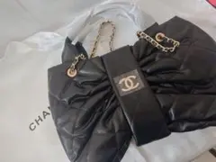 CHANEL ノベルティーNEWリボンブラック ショルダーバッグ キルティング