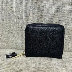Pisoraro コンパクトラウンドウォレット メタリック ブラック