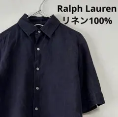 美品 90s Ralph Lauren 五分袖リネン シャツ ネイビー