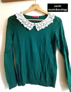 earth music&ecology　グリーン　レース襟　ニット　トップス　M