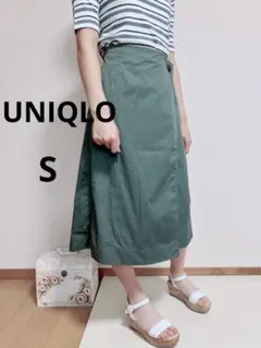 UNIQLO レディース　膝下タイトフレアスカート　カーキ　フリーサイズ