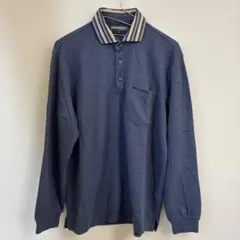 Mr.JUNKO 長袖　ポロシャツ 長袖　ブルー　ネイビー　M 襟ストライプ