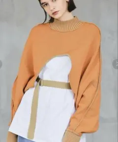 新品タグ付き　定価１２１００円！　casane 3wayレイヤードニット セ*す様 casane 3wayメランジレイヤードニット ベージュ×オレンジ タ