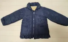 ネイビー フリル・リボンポケット付き中綿コート