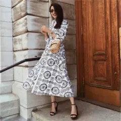 完売品 ザラ 刺繍 チュニック ワンピ ボタン Aライン リボン ガウン レトロ