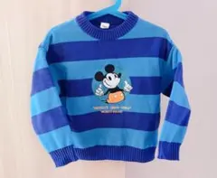 ミッキーマウス セーター 110cm 青と紺のストライプ