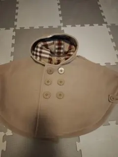 ミキハウス　ベージュチェックのフリース ポンチョ