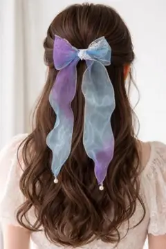 シフォンリボン ヘアアクセサリー 青紫