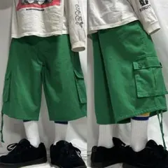 90s パラシュート カーゴパンツ バギー ショーツ フォレストグリーン W38