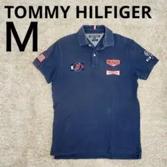 TOMMY HILFIGER ポロシャツ M ネイビー 刺繍ロゴ ワッペン