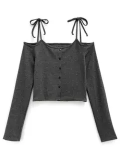 dk1263 ショルダーリボンオフショルテレコリブトップス