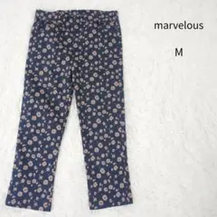 marvelous 花柄 ストレッチパンツ 紺 ベージュ M 美品 *734