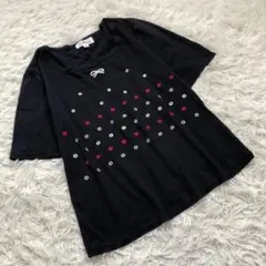 courreges クレージュ（L）刺繍 ドット 水玉 Tシャツ 紺 コットンのサムネイル