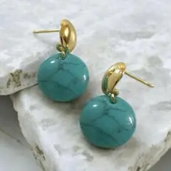 ヴィンテージ　ターコイズ　ピアス　ハワイアン　ドロップ　青　ゴールド　トルコ石