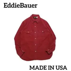 USA製 黒タグ EddieBauer ヘビーネルシャツ 赤 Mサイズ シャモア