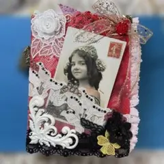 ★ジャンクジャーナル★ 少女と動物たちのクリスマス ★アンティークポストカード