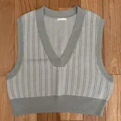Vネック ノースリーブ ニットベスト　M