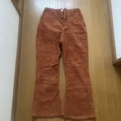 オレンジ コーデュロイ フレアパンツ
