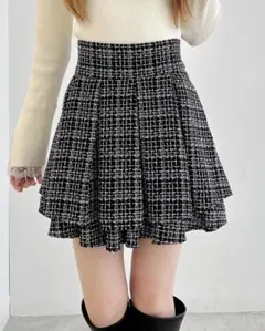 INGNI バックレースアップツイードタックフレアスカート クロオフ