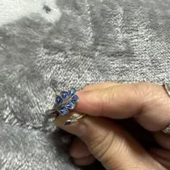 青い羽のクジャクデザイン シルバーリング 調整可能