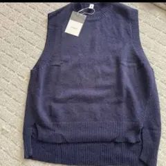 ネイビー スリーブレス ニットベスト フリーサイズ