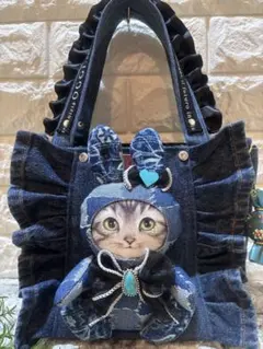 コヤンイサムチョン　デニムリメイクフリルトートバッグ