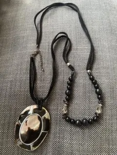 プレインピープルで購入 シェルとビーズのオーバル型大振りネックレス モダン