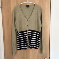 Style&co. カーディガン Lサイズ オリーブ×ボーダー コットン100%