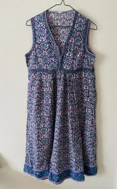 used 古着　インド製　鳥花柄　ワンピース