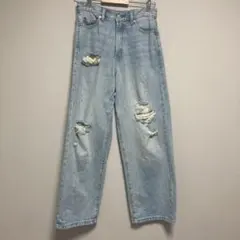 ダメージ加工 ライトブルーデニム ワイドレッグ