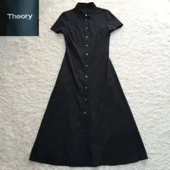 【極美品】【Theory】24SS リネンシャツワンピースロング 半袖 ブラック