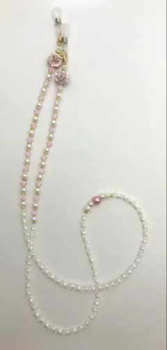 【M171】ハンドメイド　眼鏡・マスクストラップ　薔薇とパール