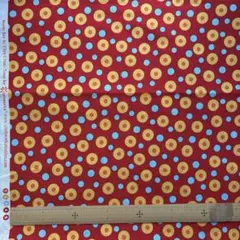 1m　USAコットン　クロスワークス　レトロポップ　ドット　赤地　生地　はぎれ