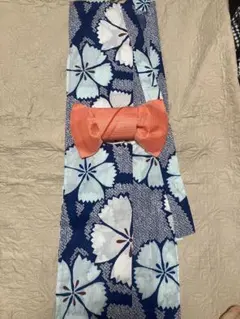 青と白の花柄浴衣・帯セット