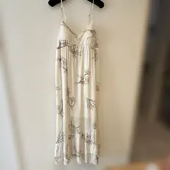 ジェラートピケ 花柄キャミワンピース ロング丈 クリーム色