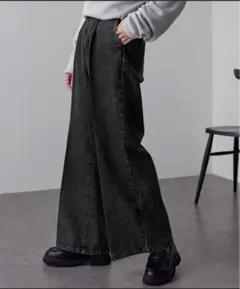 MONO-MART ヴィンテージメイクタックフレアデニムパンツ M ブラック