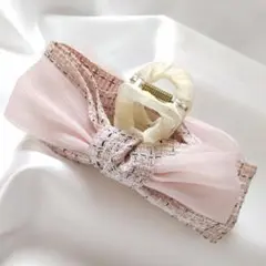 リボン型バンスクリップ★ヘアクリップ ヘアアクセサリー ピンク No.f410