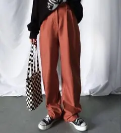 me+em select 太ベルトハイウエストウールライクスラックスXL