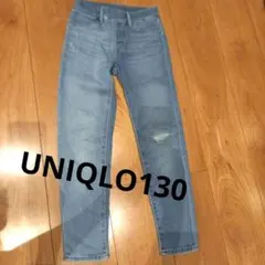 UNIQLO キッズ ジーンズ 130サイズ ライトブルー ダメージ加工