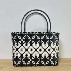 ppバンドの プラカゴ バッグ　黒× アイボリー(No4253)