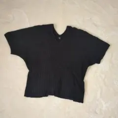 リブ編み 黒 Vネック トップス フリーサイズ