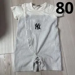 petit main♡ヤンキース NY ストライプロンパース 80