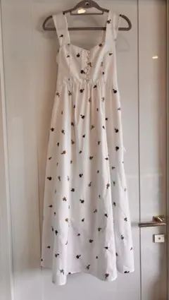 【REDYAZEL】ホワイト 花柄刺繍 ノースリーブ ロングワンピース